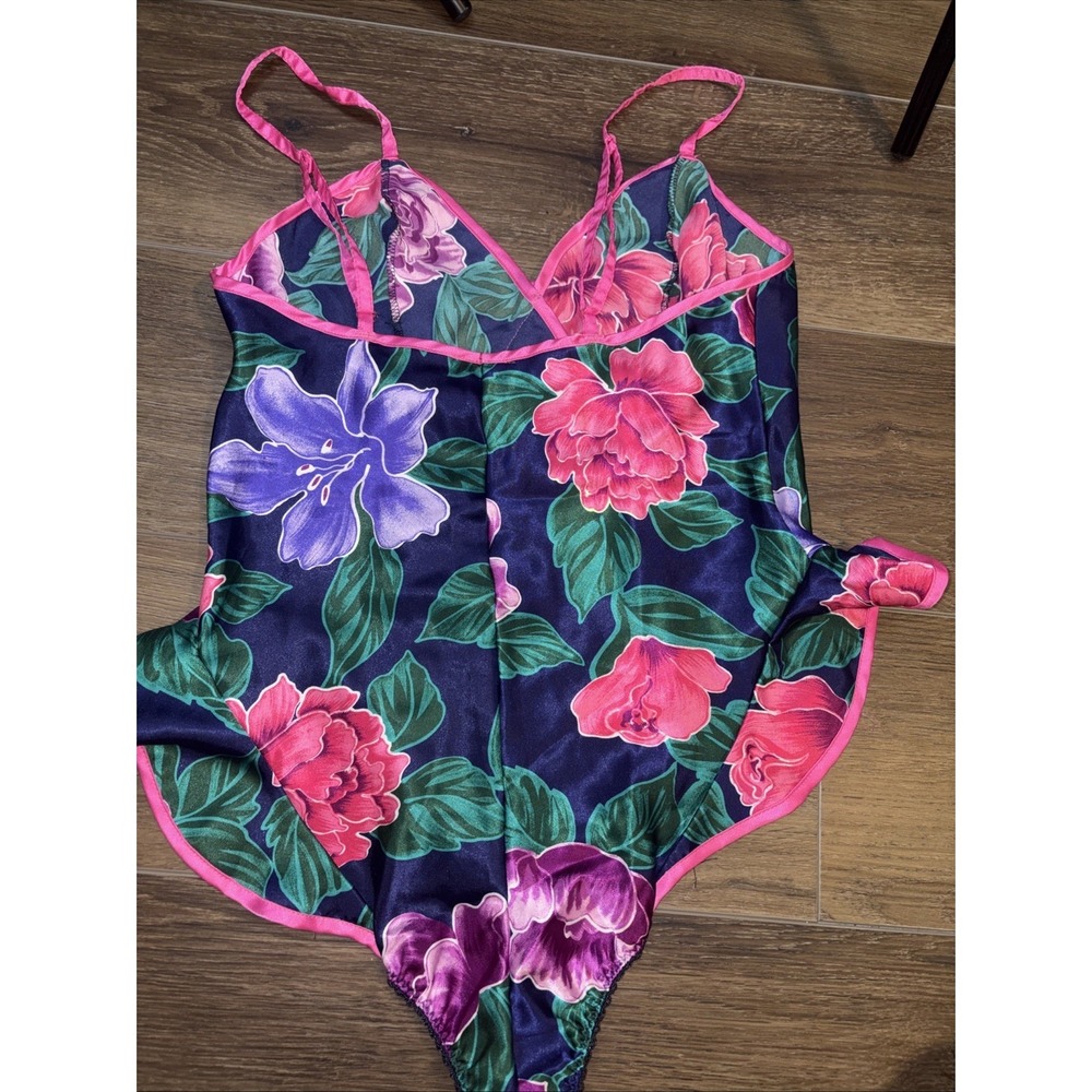 Christian Dior Vintage Floral Cami Teddy Bodysuit High Cut Small Ruffle - Picture 6 of 6
